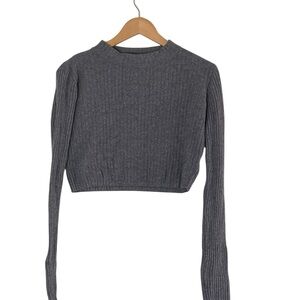 Brandy Melville | Gray rib knit crop top long sleeve mock neck sweater small